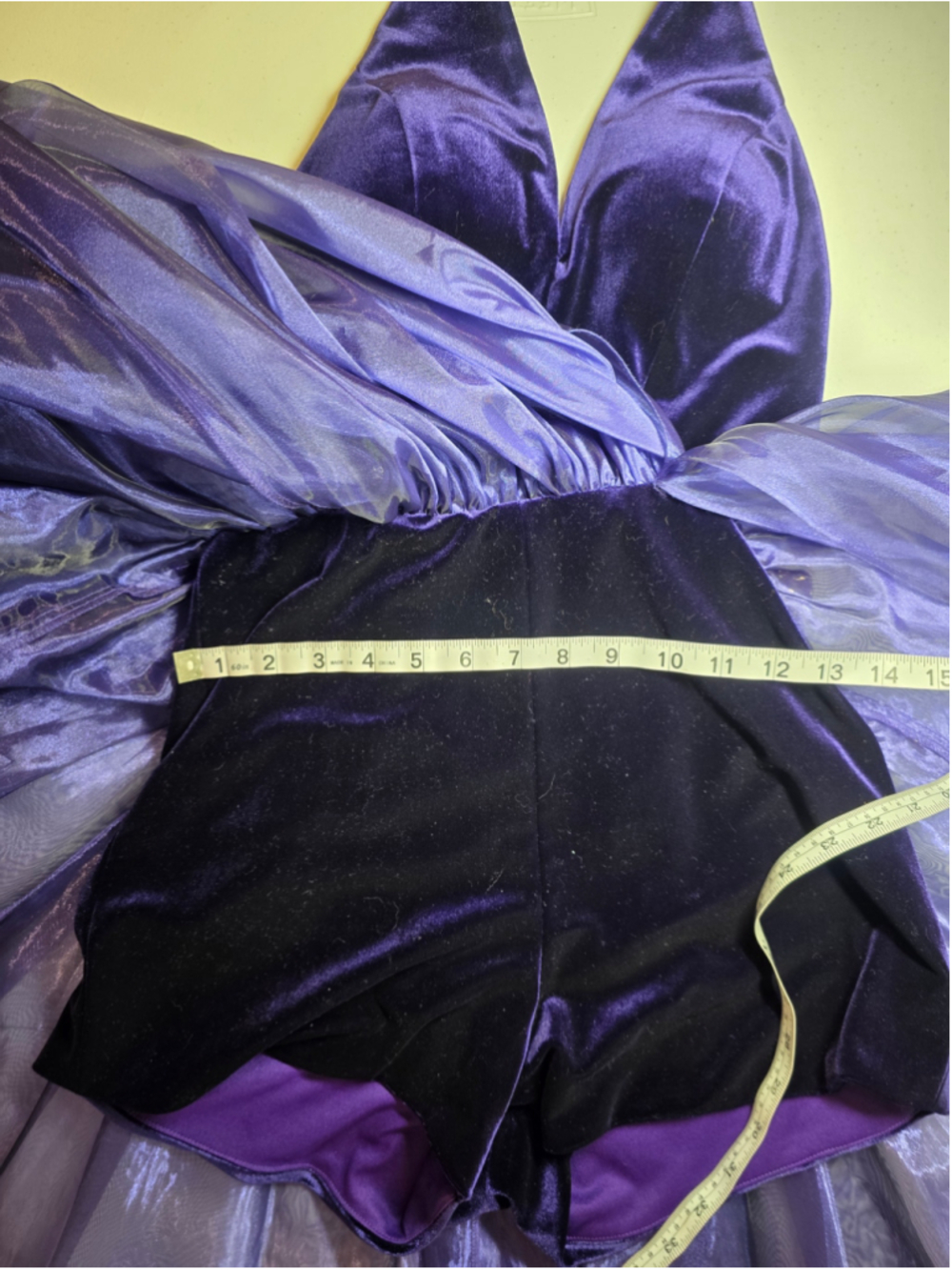 Mac Duggal Purple Velvet Halter Romper Gown Overskirt Pageant OOC Fun Fashion - Picture 13 of 15